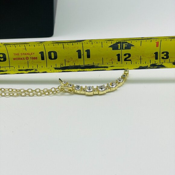 HEIDI DAUS Rhinestone Crescent Moon Pendant Necklace Gold Tone Twilight Space - Picture 3 of 9